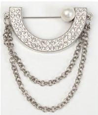 Булавка, 4,3*5,8см, белый жемчуг, белые камни, серебро, шт . Булавки