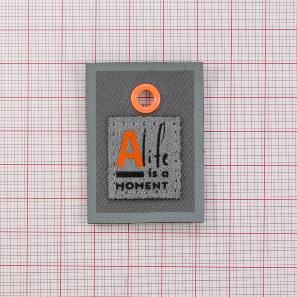 Лейба ткань., Alife is a moment, блочка оранж., 4.7*3.4см, сер.,черн., оранж, шт. Лейба Ткань