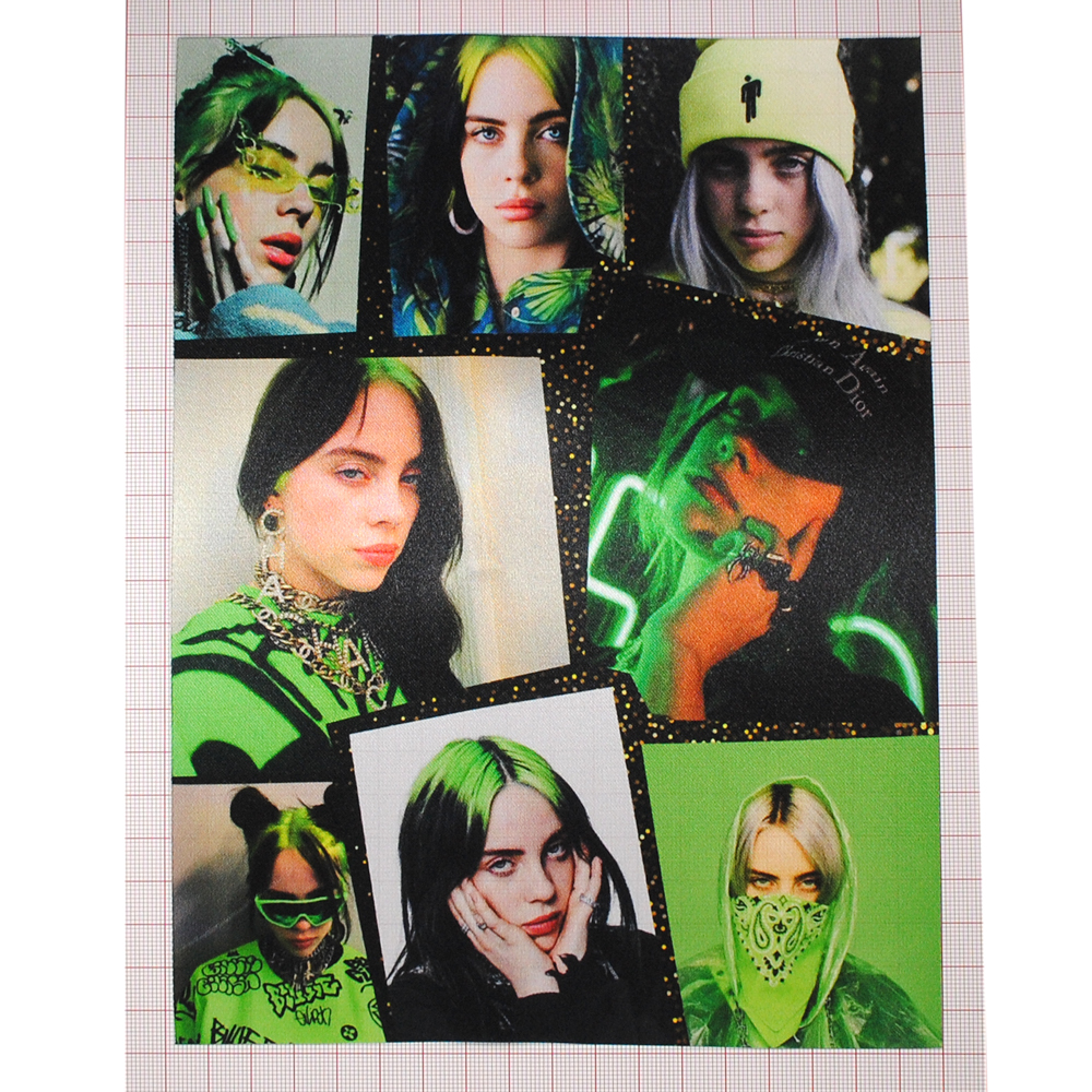 Аппликация пришивная Billie Eilish (коллаж) 18*24см, зеленая /алтас/, шт. Аппликации Пришивные Постер