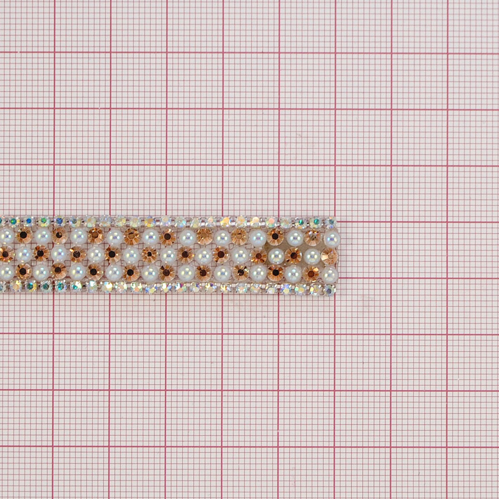 Тесьма стразы клеевые A1-1,1,4см. NIKEL, камни хамелеон, персик, белый жемчуг, ярд. Тесьма из страз