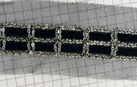 Тесьма на сетке 4,5см, серебро, черный, ярд. Тесьма