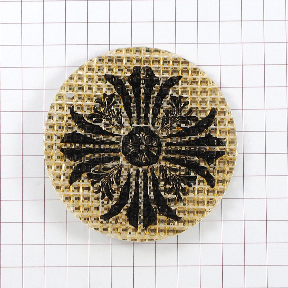 Аппликация клеевая резиновая D149 Крест УЗОР 45мм круглая светло-желтый, черный рисунок, шт. Аппликации клеевые Резина, Силикон