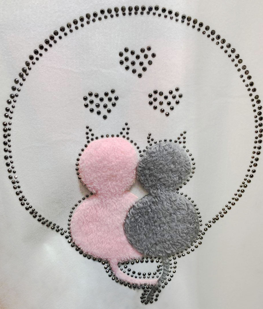 Термоаппликация тканевая со стразами Влюбленные коты, 23*30см, серый, розовый, хематит, шт. Аппликации клеевые Ткань, Кружево