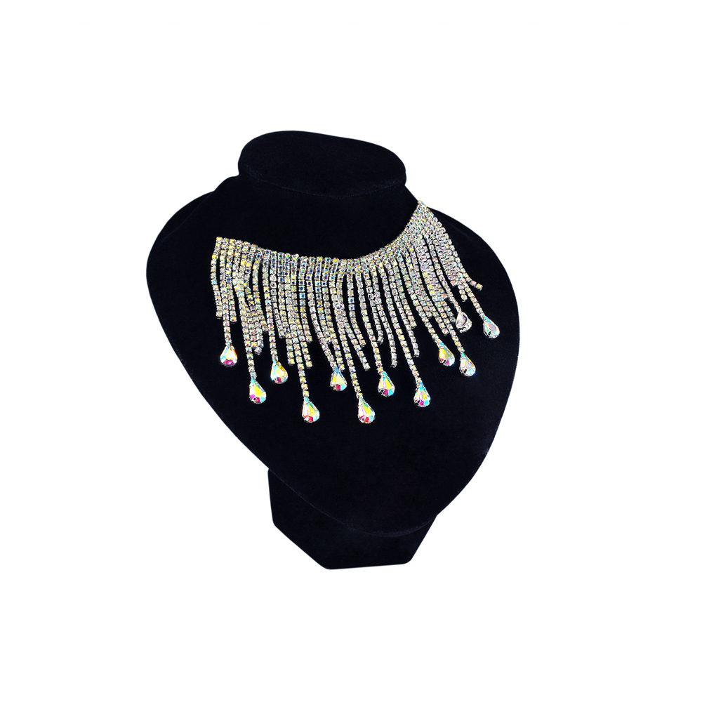 Тесьма стразы с подвесками из страз Капельки, 9,2см, белый хамелеон, ярд. Тесьма из страз