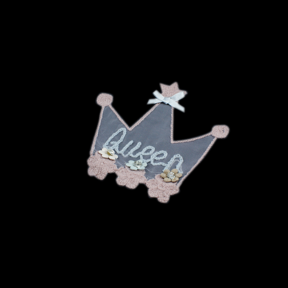 Аппликация кружевная пришивная Корона Queen 14*14,5см голубой бант, бежевый, голубой и зеленый цветочек, шт. Аппликации Пришивные Кружевные Вязаные