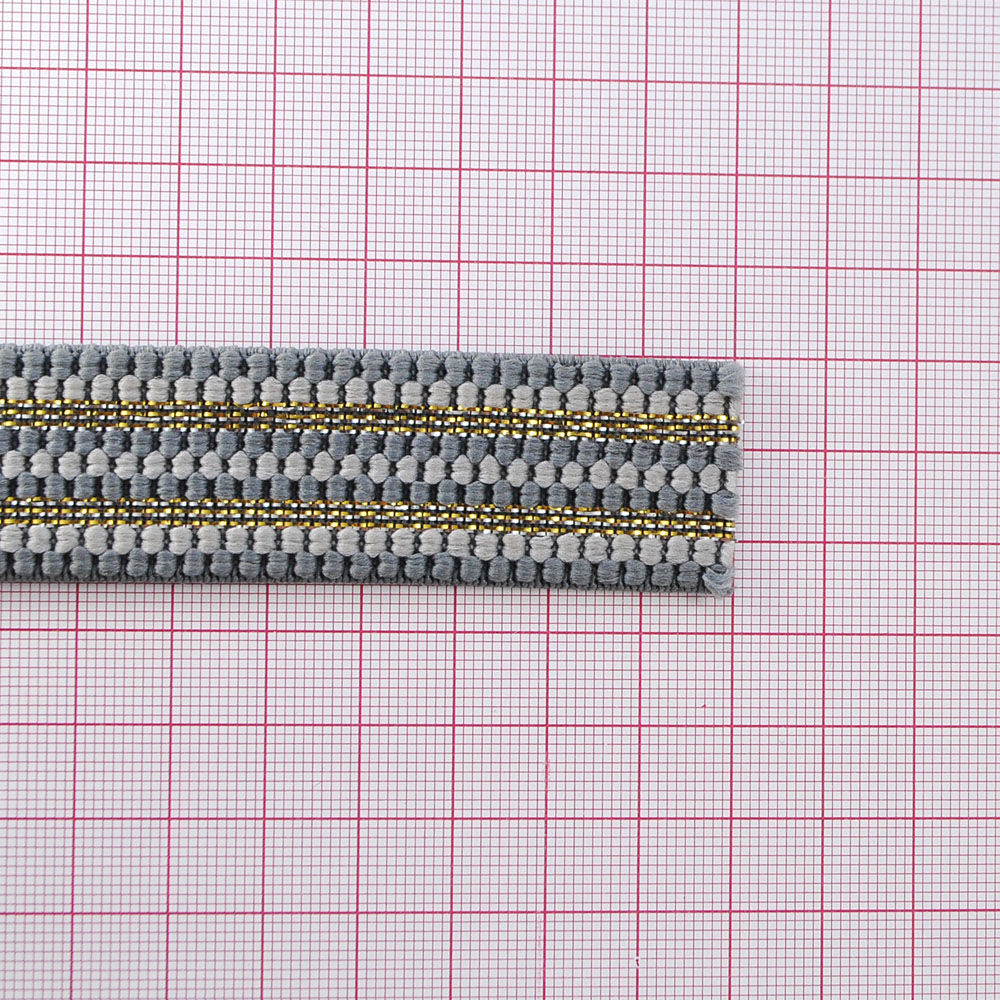 Резинка люрекс рельефная Полосы 2,5см, серый, золотой люрекс, 50ярд. Резинка