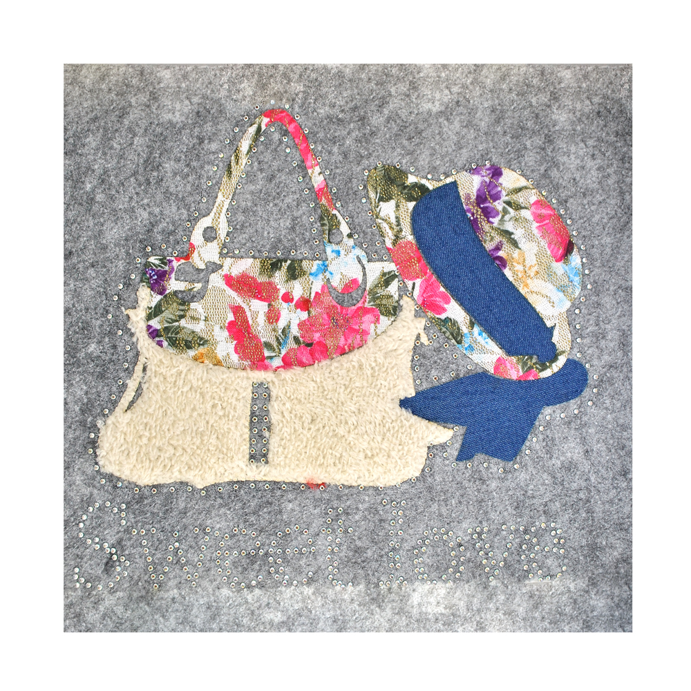 Термоаппликация тканевая со стразами Sweet love Сумочка Шляпка 23*22см цветной, шт. Аппликации клеевые Тканевые