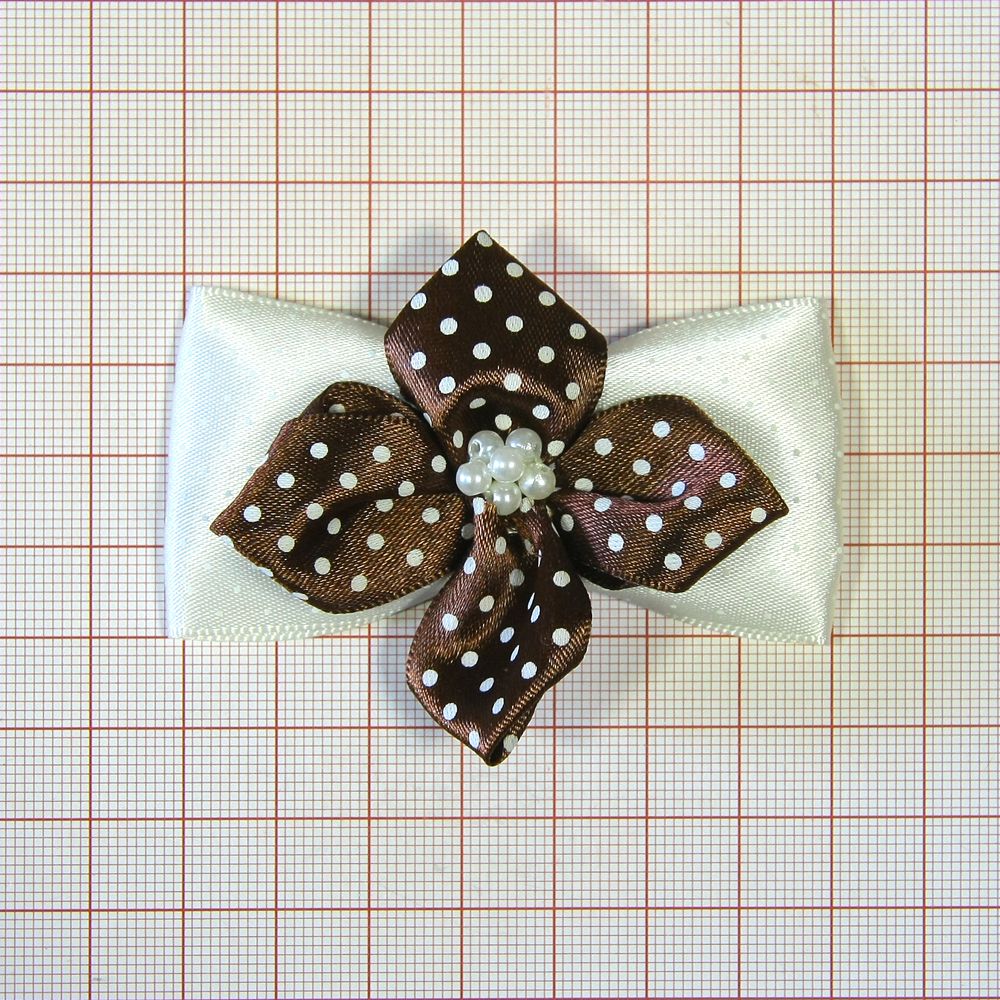 Аппликация декор обувная GF-145 бело-коричн. бантик Цветок, шт. Аппликации Пришивные Цветы Банты