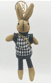 Подвеска брелок Заяц с цепью, 19см, бежевый, синий, черный, белый, шт. Подвески