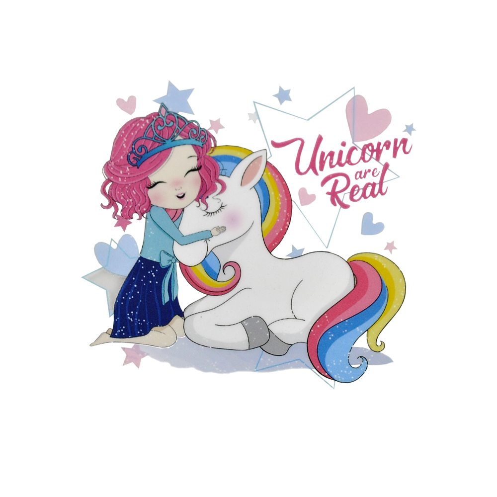 Термоаппликация Единорожек и принцесса, 7*6,6см, розовый, желтый, голубой, белый,  шт. Термопереводки Детские