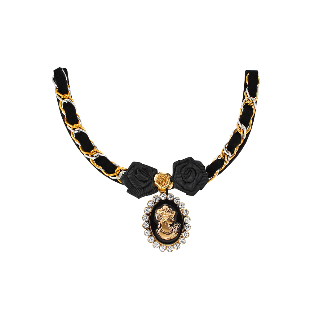 Воротник завязки Камея, черный войлок, цепи, велюр, розы, шт. Воротники