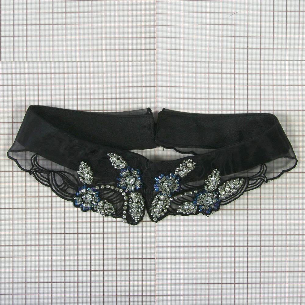 Воротник HY-021 черный, белые камни, бисер белый, синий хамелеон, шт. Воротники