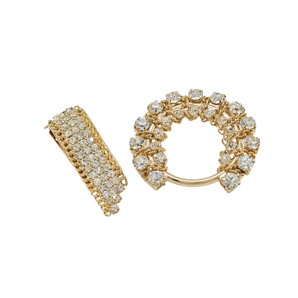 Клипса шубная 3279908 GOLD, белые камни /90*53мм/, шт. Клипсы шубные, крючки