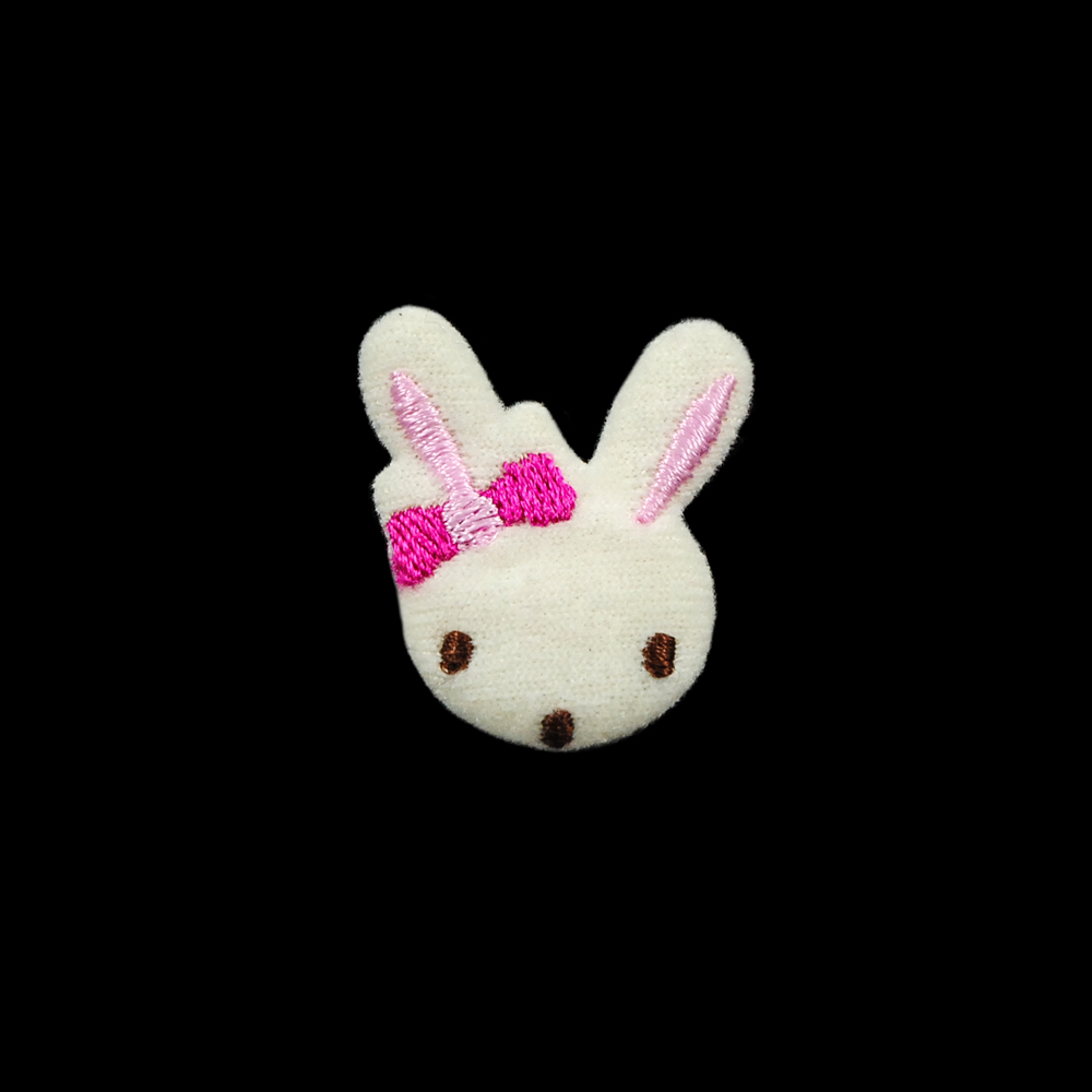 Аппликация тканевая пришивная детская Зайка с бантом на ухе, 3,8*3см, белый, коричневый, розовый, шт. Нашивка Детская