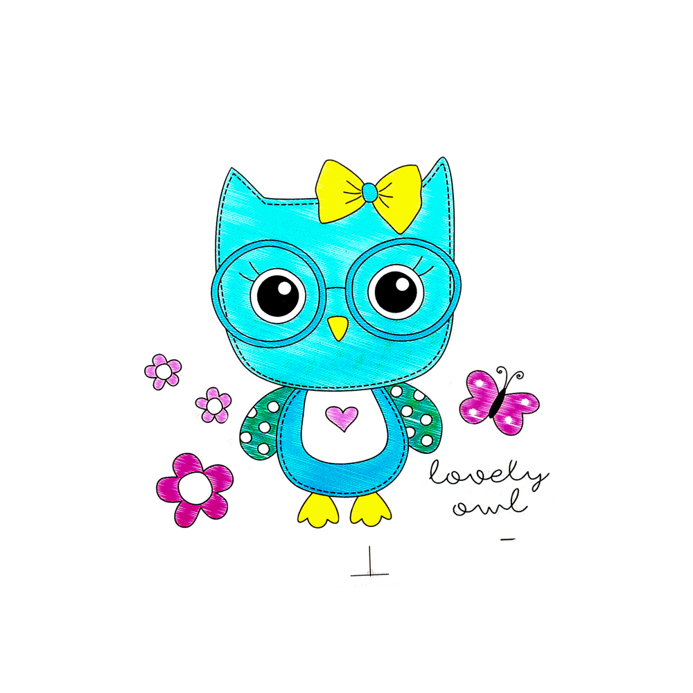 Термоаппликация Сова, бант 8*7,4см,  голубой, зеленый, розовый, желтый, черный, шт. Термопереводки Детские