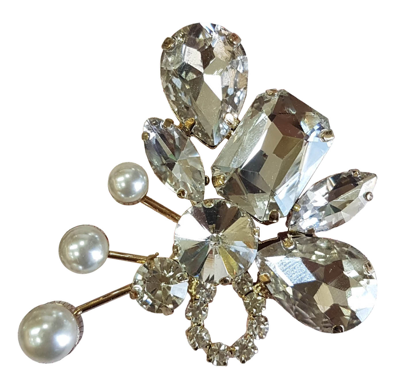 Краб металлВолынка ЛЕВАЯ 5*6см GOLD, белые камни, белый жемчуг. Крабы Металл Геометрия Декор