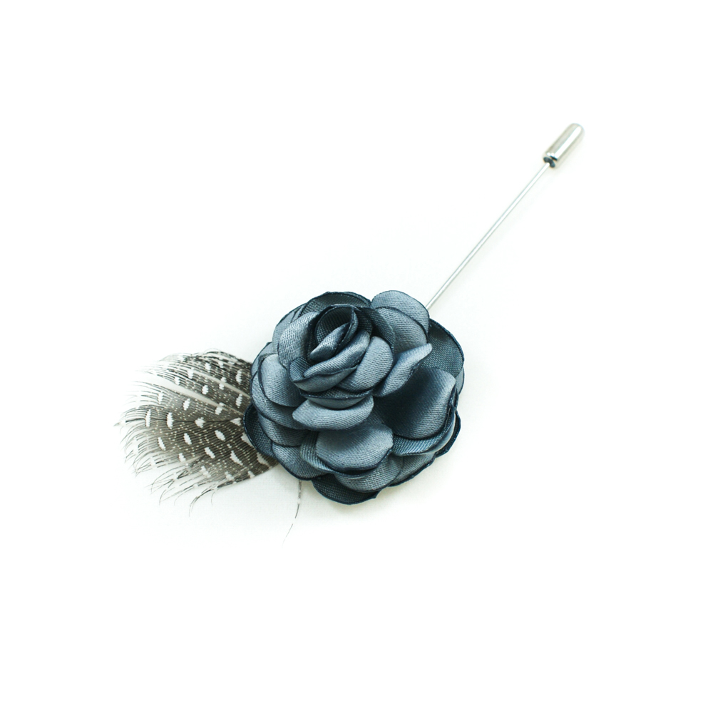 Булавка с перьями Роза 9,5*4,5см серый. Булавки