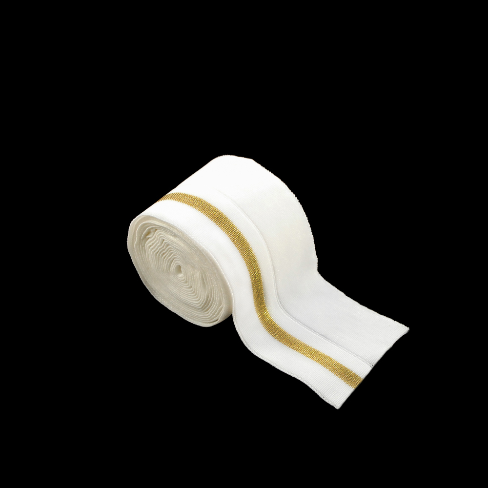 Резинка Полоса 4,30см белый, золотой люрекс, 50ярд. Резинка