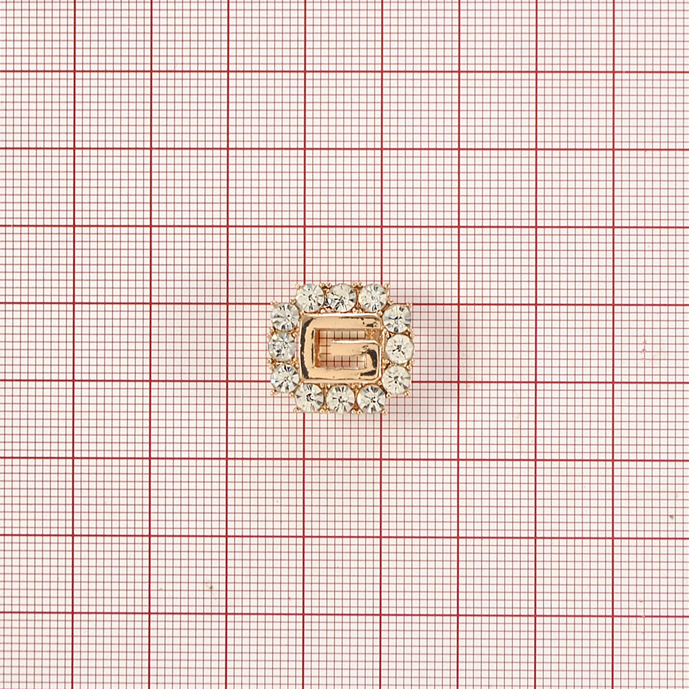 Перетяжка металл и камни G, 1,8*1,6см, золото, белый, шт. Перетяжка металл со стразами