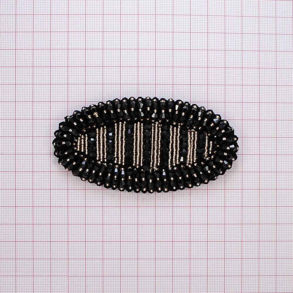 Аппликация декор черный флиз. овал, черн., золот. бусины. Аппликация Декор