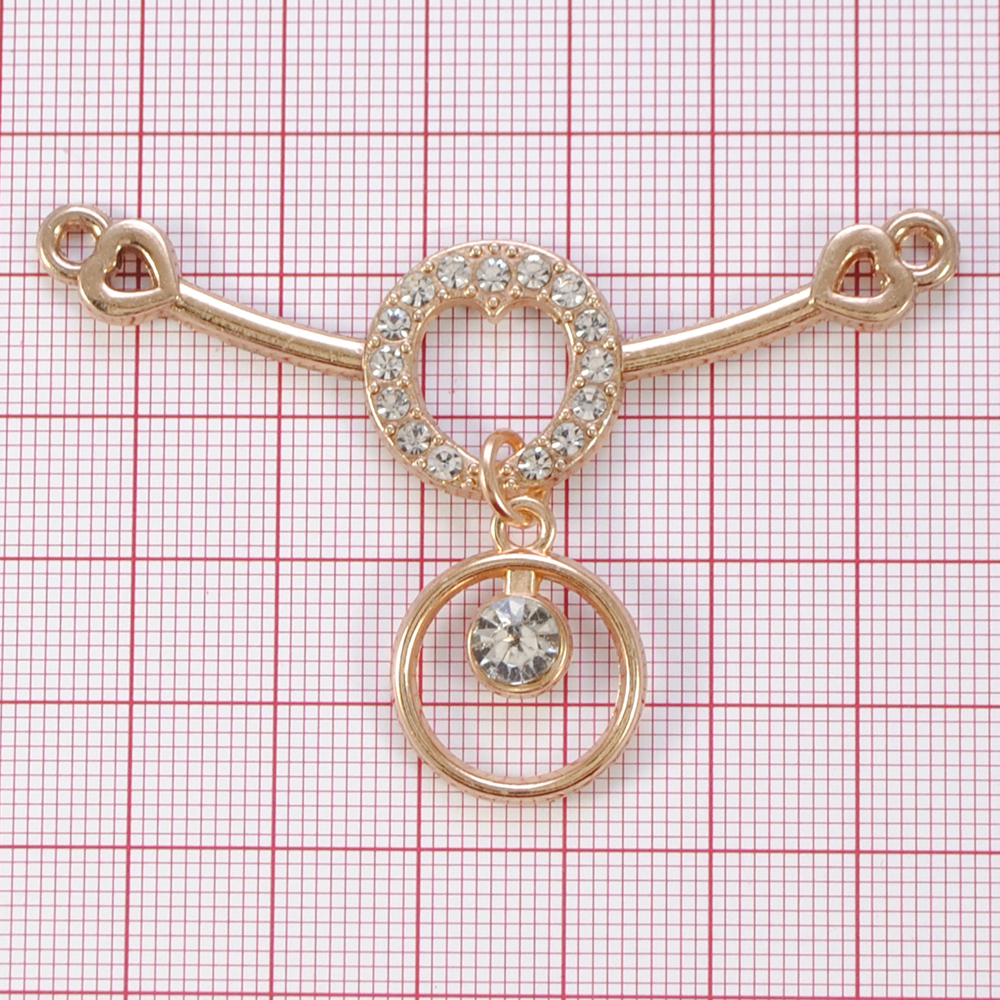 Перетяжка металл Сердце в круге, 6,5*4см GOLD, камень diamond, подвеска, шт. Перетяжка металл со стразами