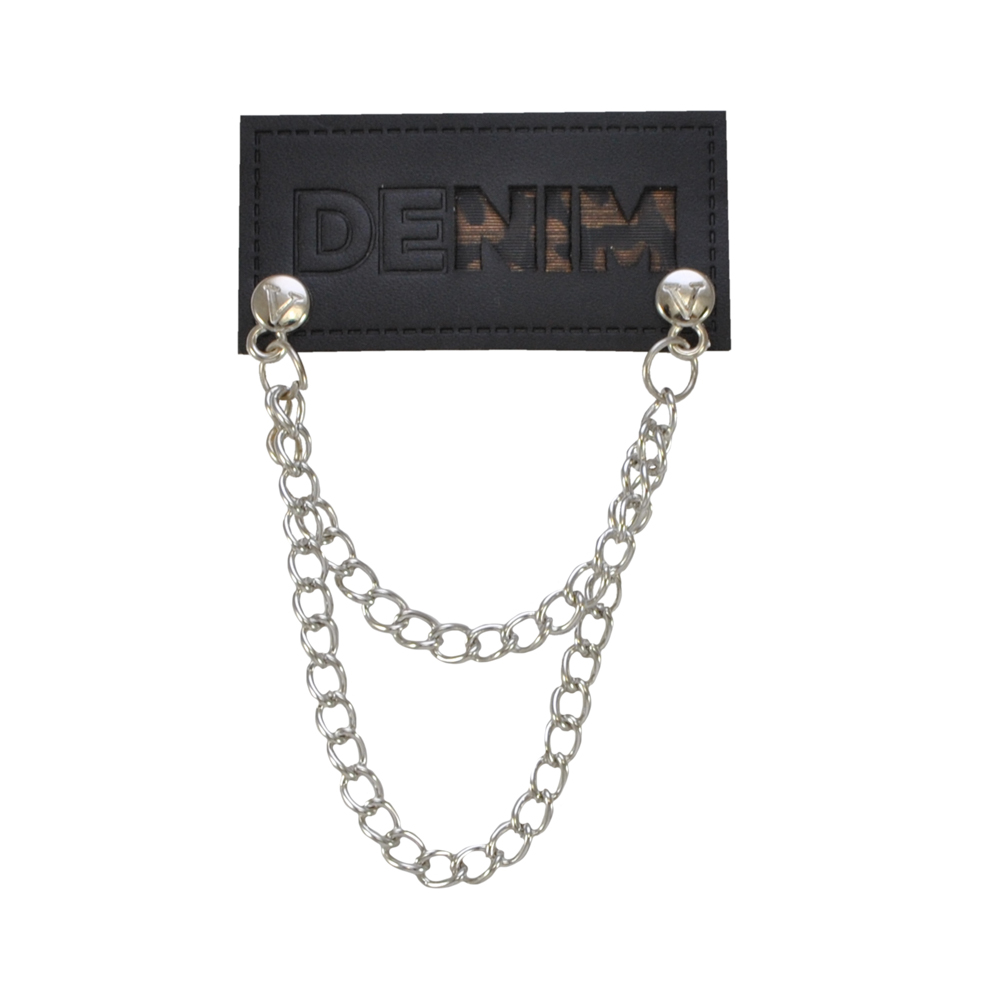 Лейба кожзам с цепочкой DENIM, 6*3см, черный, коричневый, никель, шт. Лейба Кожзам