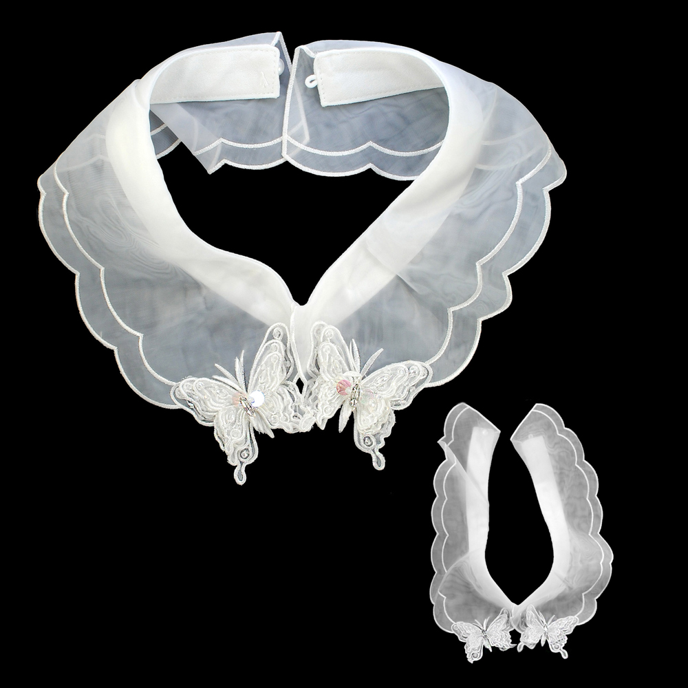 Воротник декор Бабочки, 47*8см, стразы, бисер, белый, шт. Воротники