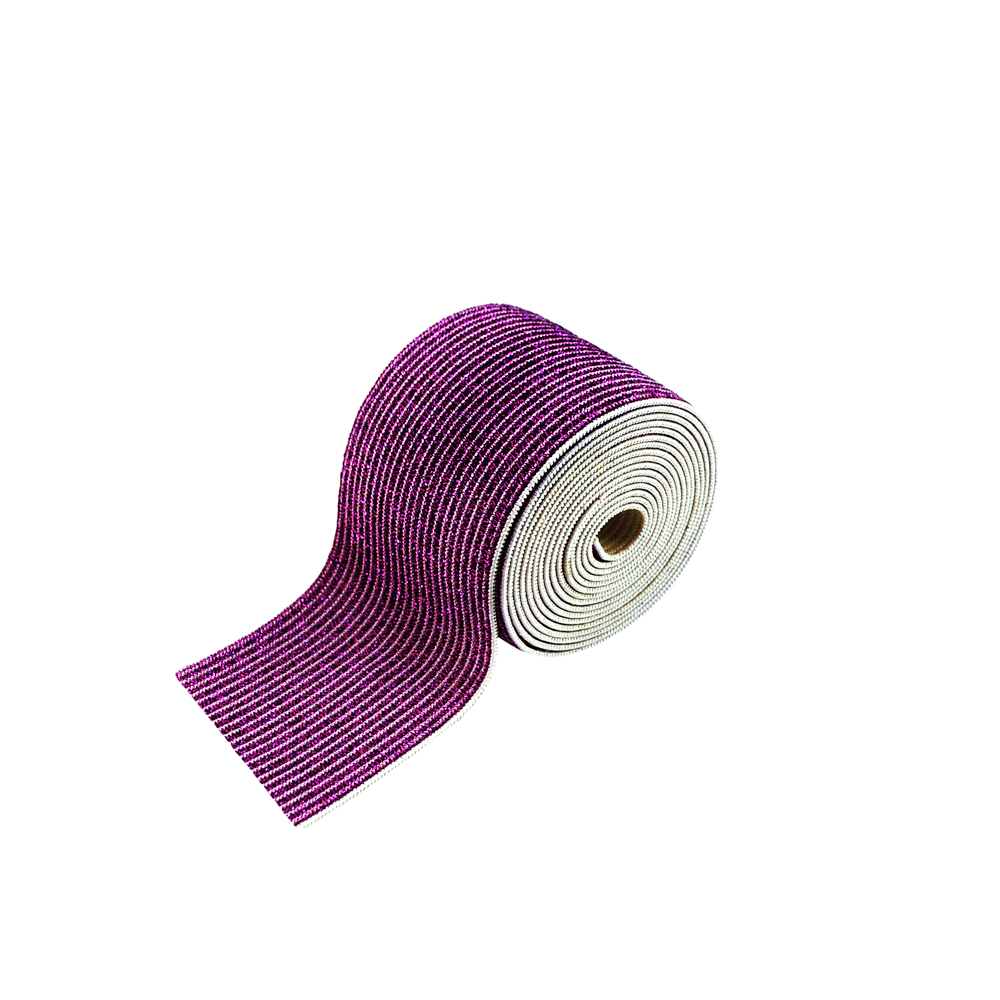 Резинка люрекс Полосы 4см, белый, сиреневый люрекс, 50ярд. Резинка