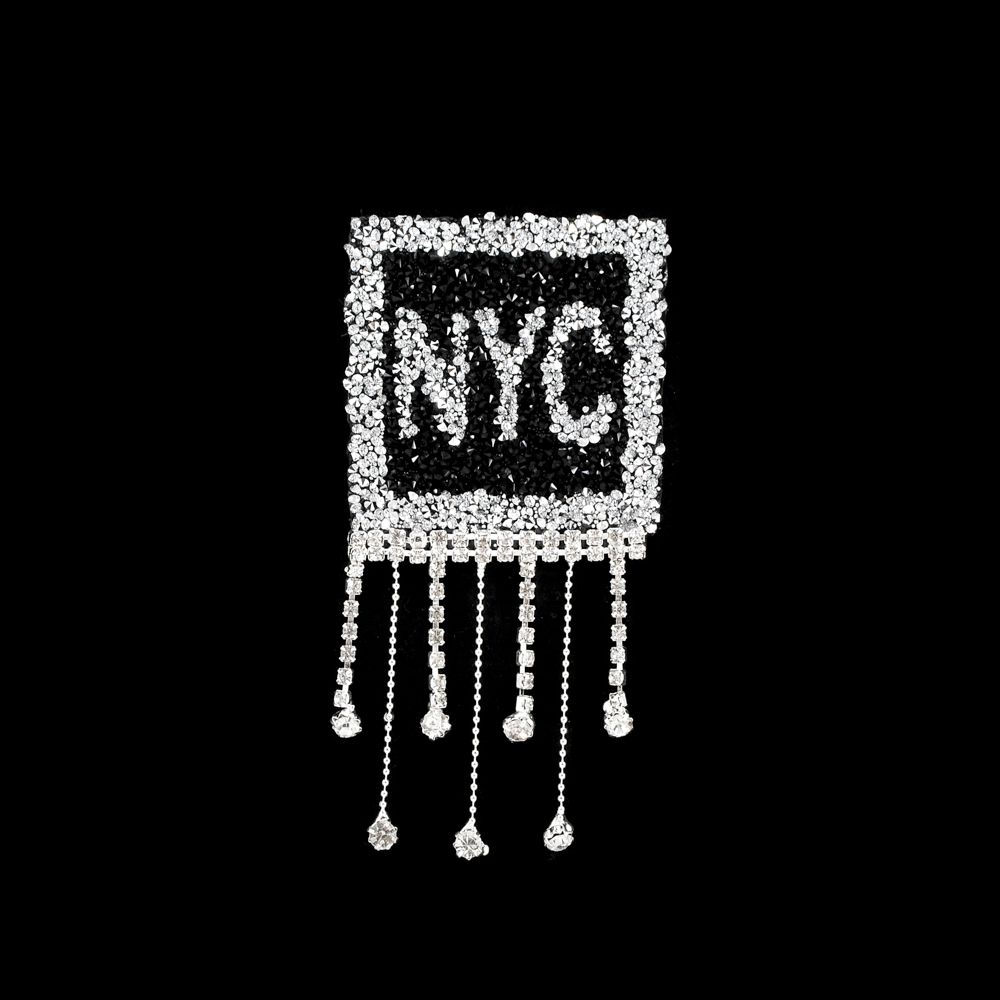 Аппликация клеевая, стразы гречка и бахрома, NYC, 6*11,5см, белый, черный, никель, шт. Аппликации клеевые Стразы