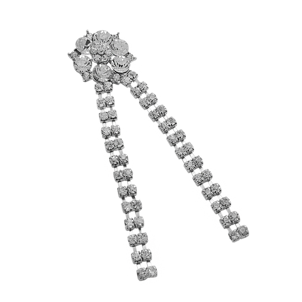 Укр.стекл.  перетяжка NIKEL Колье 2 ряда белые камни, подвеска Цветок, шт. Перетяжка металл со стразами