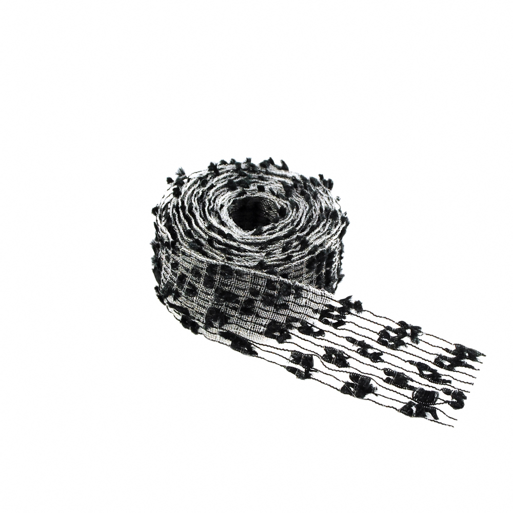 Тесьма Букле 2,5см, черный и белая сеть, 90ярд. Тесьма