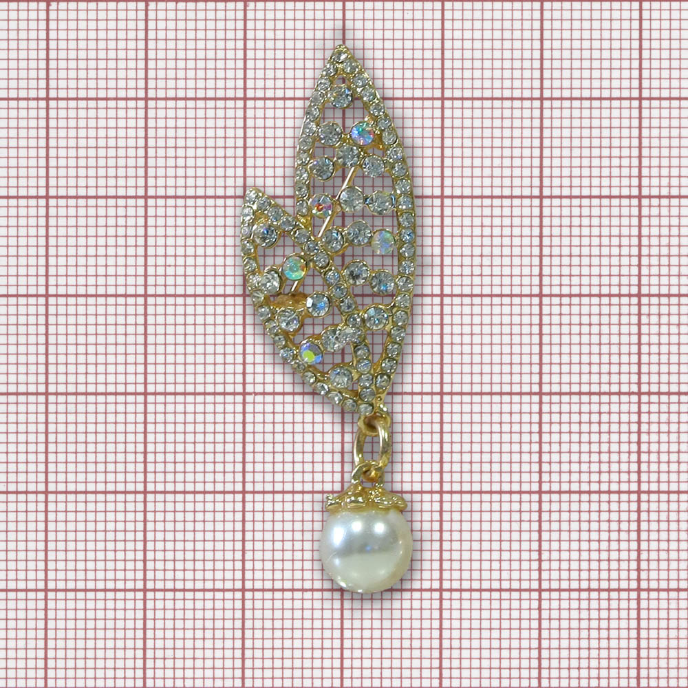 Брошь Мотылек и Жемчужина 19*42мм, GOLD, жемчуг, белые камни, хамелеон, шт. Броши