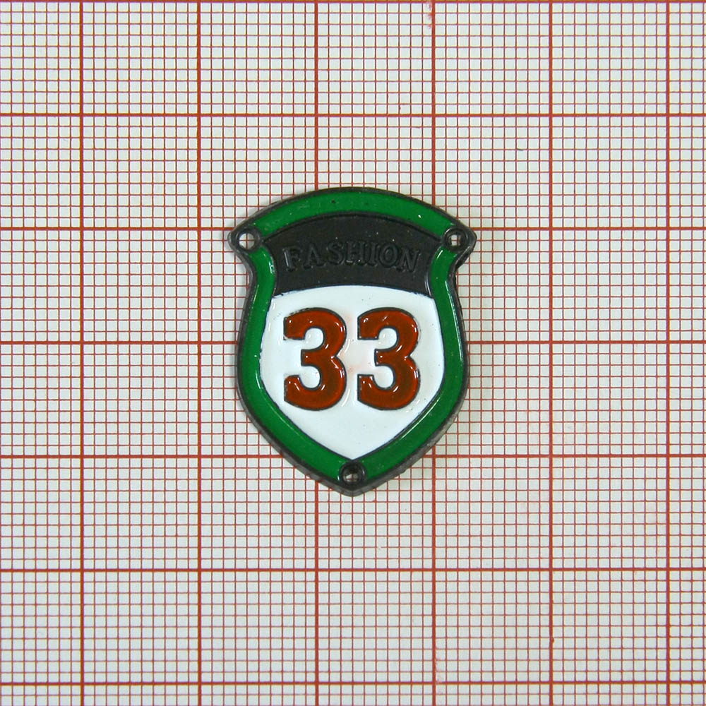 Лейба металл Fashion 33 NIKEL, белый, зеленый, черный, красная эмаль, 21*27мм. Лейба Металл