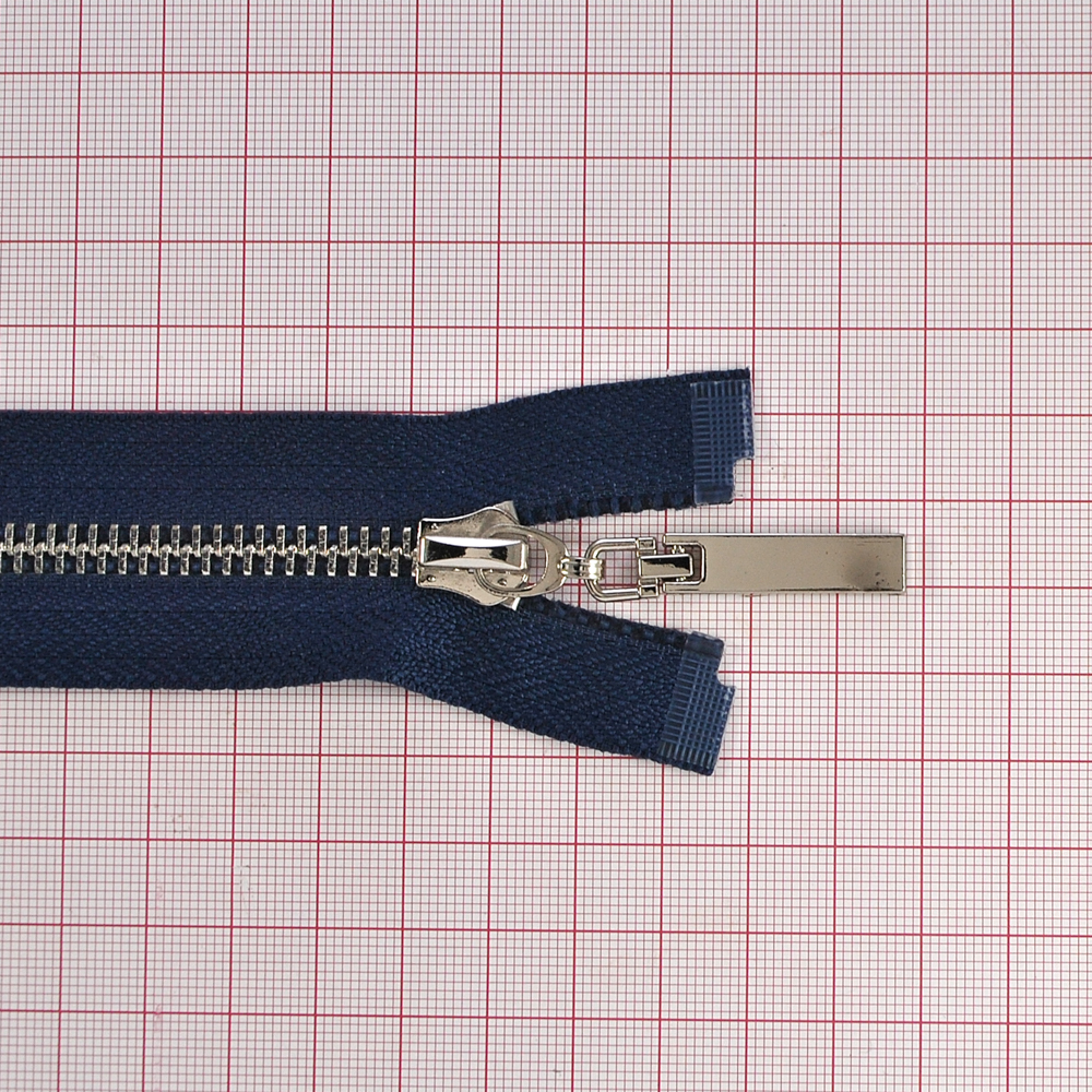 Змейка металлическая №5 80см О/Е NIKEL, синяя ткань, двусторонняя, шт. Змейка Металл