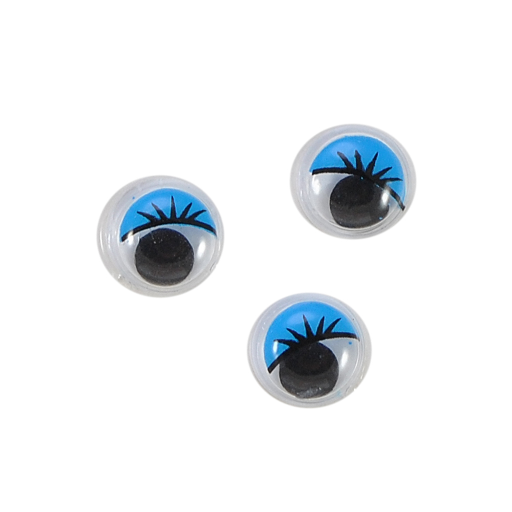 Глаз F-03, 8мм, белый, голубые реснички, подвижный черный зрачок, 1тыс.шт. Глазики F