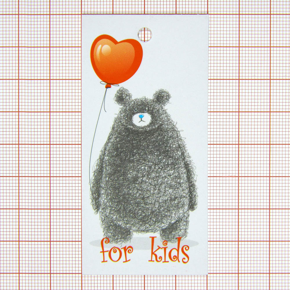 Этикетка бумажная FOR KIDS 40*80мм Мишка с шариком. Этикетка бумага