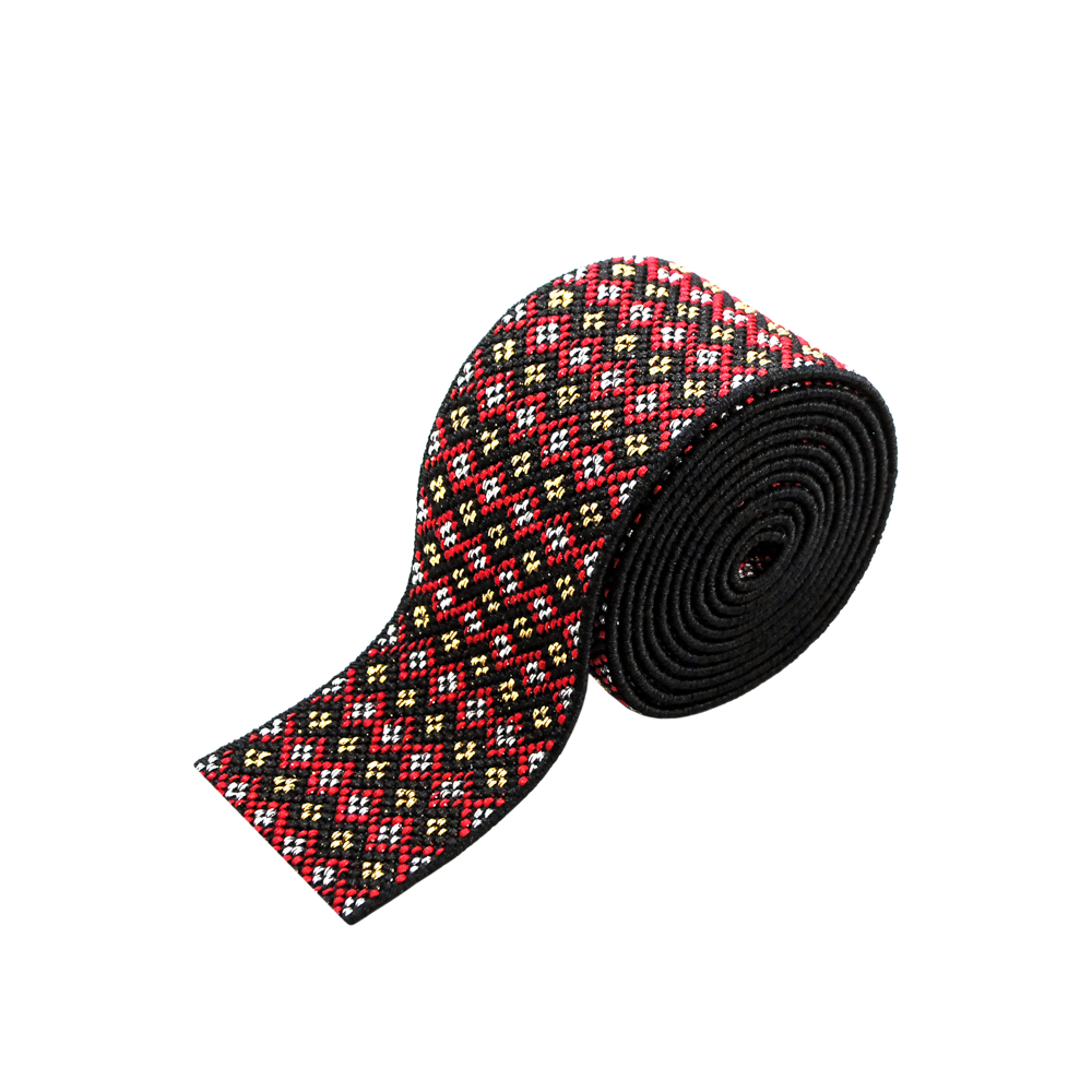 Резинка Ромбики 4см, черный, красный, белый и желтый, 50ярд. Резинка