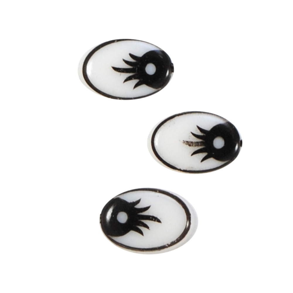 Глаз рисованый №13, овал 11*8мм, белый, черный зрачок, реснички, 1тыс.шт. Глазики рисованные