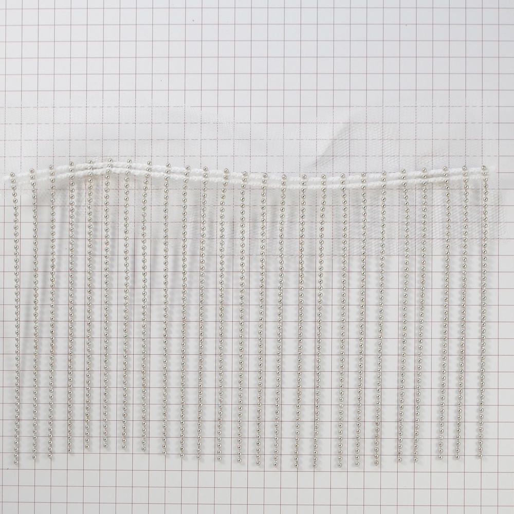 Бахрома из металла на сетке, белая основа, 9см, ярд. Тесьма из страз