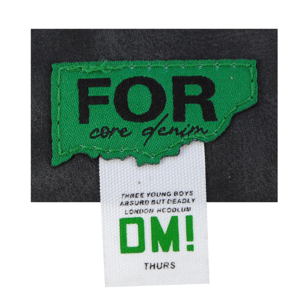Лейба ткань For core denim, 5,7*4см (6см с флажком), чёрный, зеленый, белый, шт. Лейба Ткань