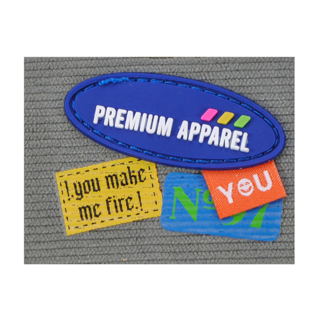 Лейба ткань и резина Premium Apparel, 6,5*4,5см, сер., оранж., син., желт., шт. Лейба Ткань