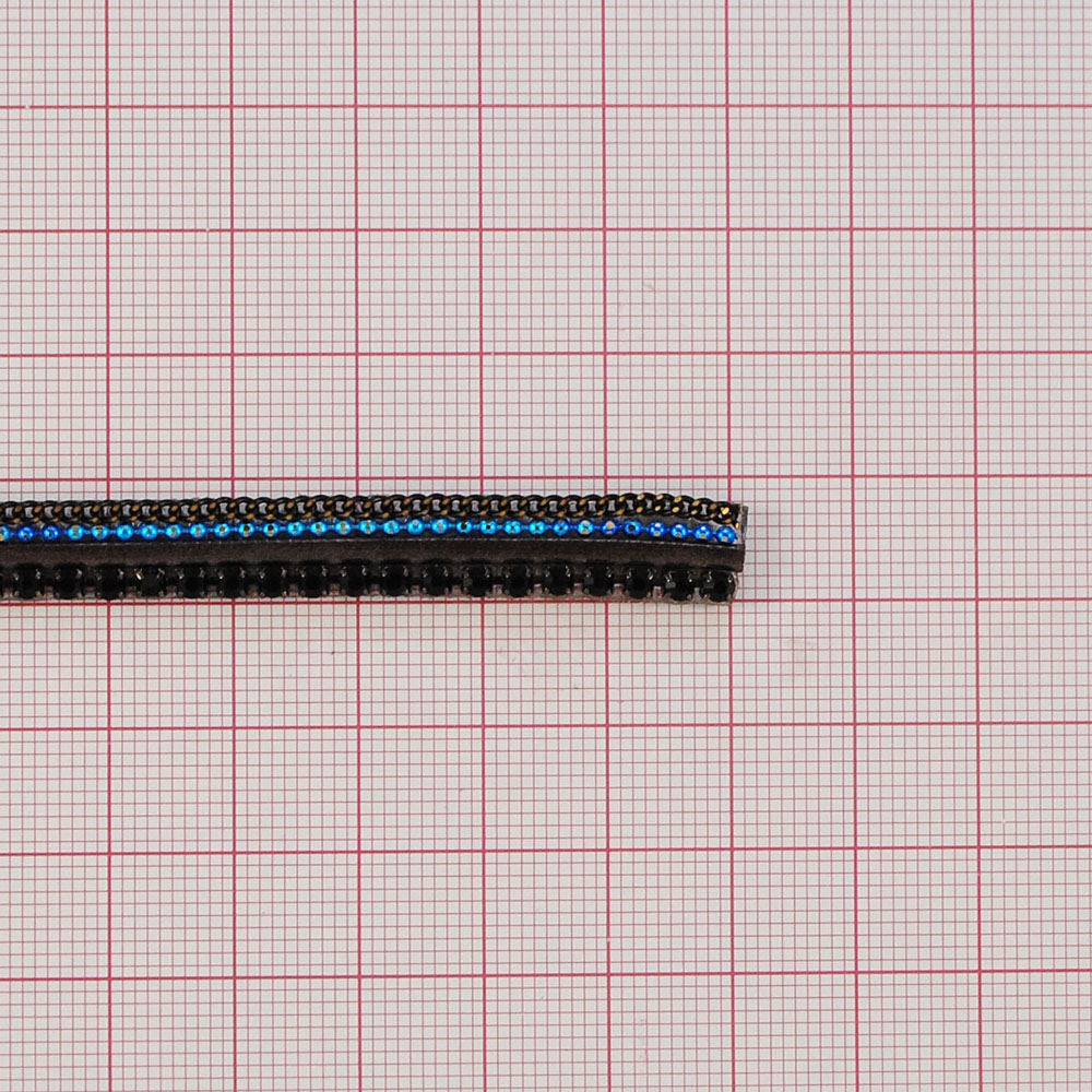 Тесьма стразы клеевые O13,0,8см черная, синяя, темно-коричневая с черными камнями, ярд. Тесьма из страз