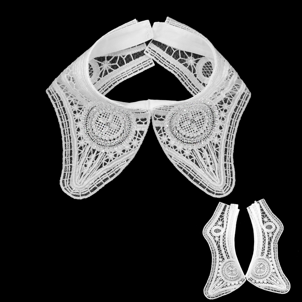 Воротник декор, 40*13,5см, стразы, бисер, кружева, белый, шт. Воротники