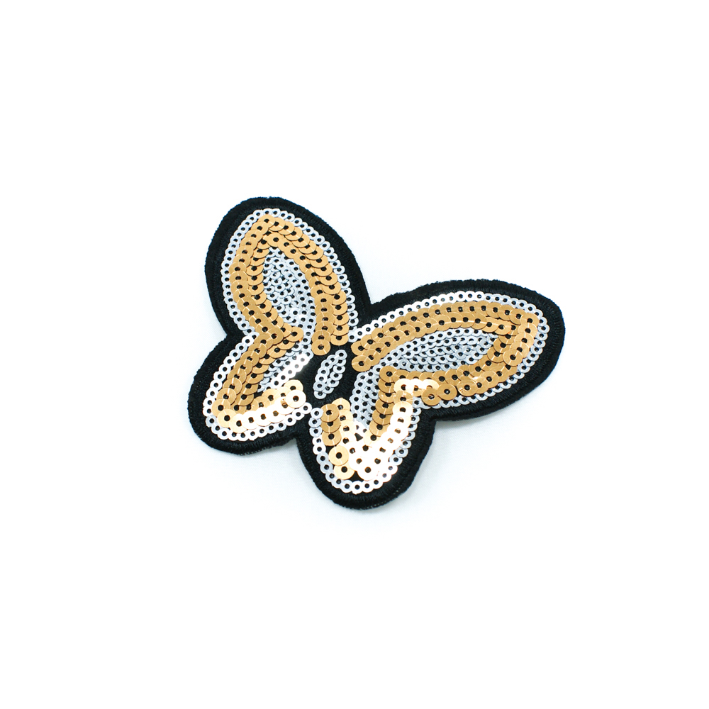 Аппликация клеевая пайетки Бабочка без усиков 10*8см золотые и серые пайетки, шт. Аппликации клеевые Пайетки