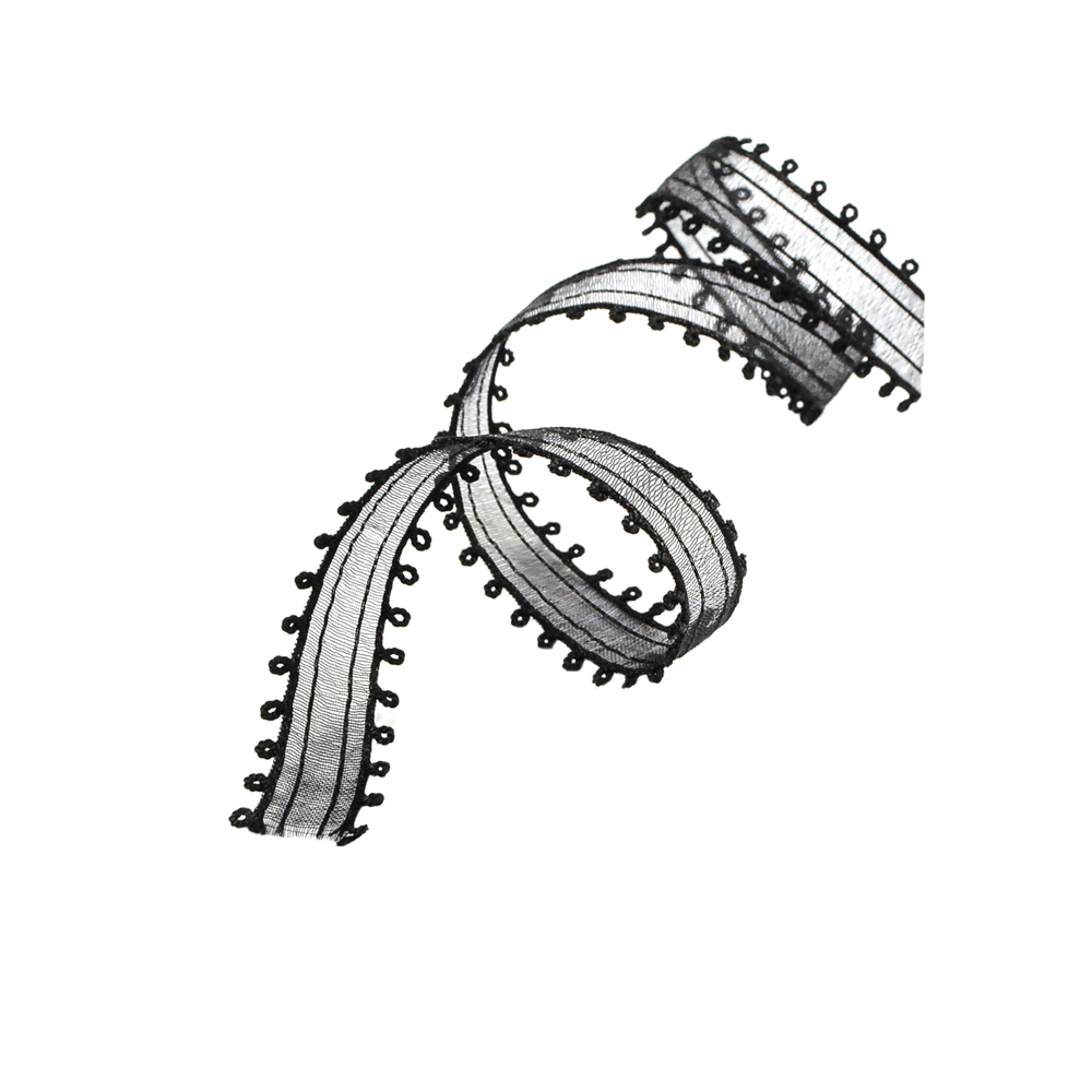 Тесьма органза с петельками 2,5см черный, 100ярд. Тесьма