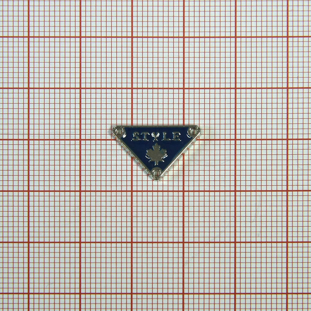 Лейба металл Style Клен 17*10мм треугольник пришивной NIKEL, темно-синяя эмаль. Лейба Металл