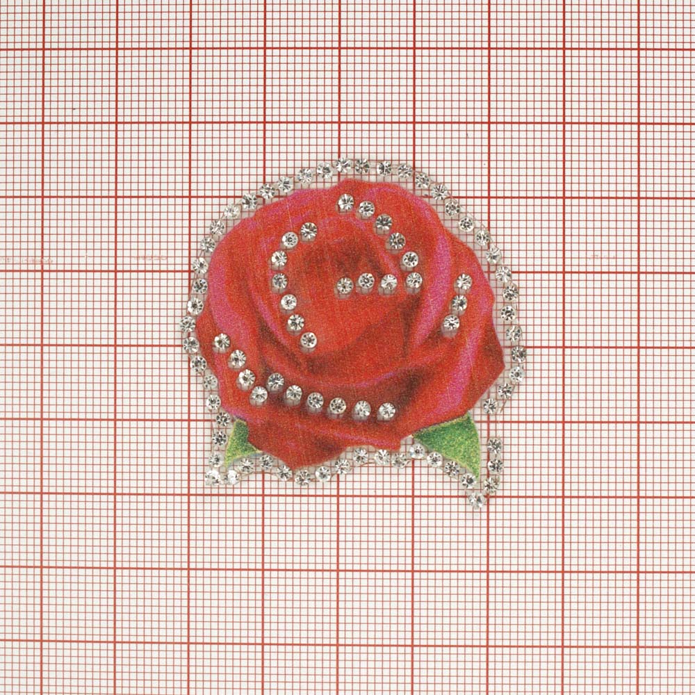 Аппликация клеевая стразы Розочка 47*45мм красный, белые камни, шт. Аппликации клеевые Стразы комб.