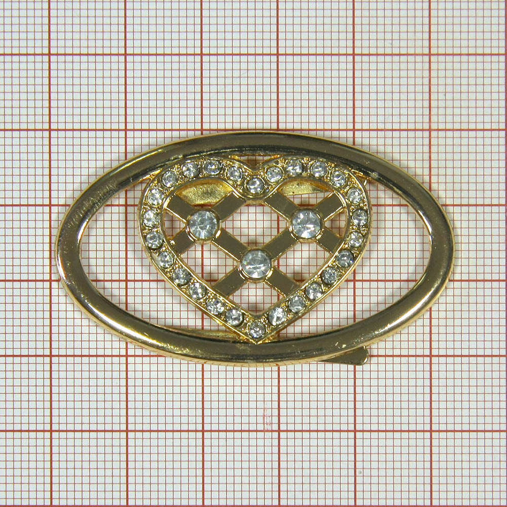 Краб металл KKS51590 Сердце в овале 53*31мм GOLD, белые камни, шт. Крабы Металл Геометрия Декор