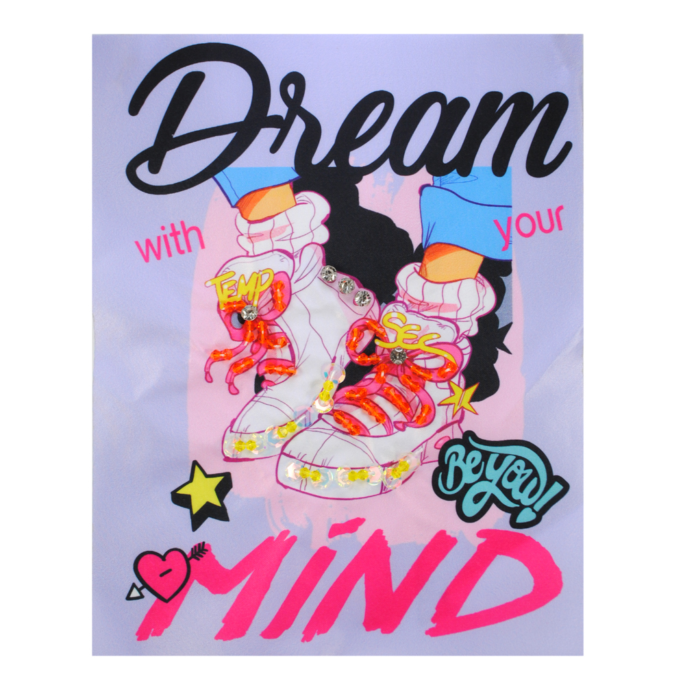 Аппликация пришивная с пайетками и стразами Кеды Dream Mind 18,9*23,8см ,черный, белый, розовый, синий, желтый, шт. Аппликации Пришивные Ткань, Органза