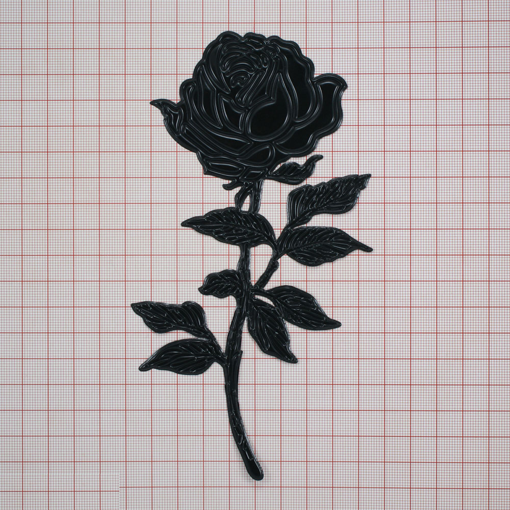 Термоаппликация резиновая 6060 Роза Черная 9,3*17,3см черная, шт. Термопереводки Цветы, Птицы